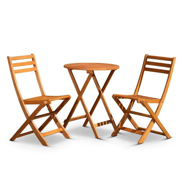 Twin Lakes Eucalyptus Outdoor 3-Piece Café Bistro Set Round Natural Oil -DTYStore