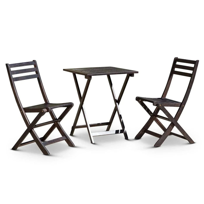 Twin Lakes Eucalyptus Outdoor 3-Piece Café Bistro Set Square Espresso -DTYStore