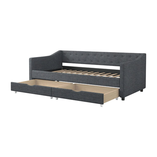 Twin Size Daybed with Drawers Upholstered Tufted Sofa Bed, with Button on Back and Piping on Waved Shape Arms-Dark Grey Default -DTYStore