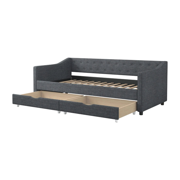 Twin Size Daybed with Drawers Upholstered Tufted Sofa Bed, with Button on Back and Piping on Waved Shape Arms-Dark Grey Default -DTYStore