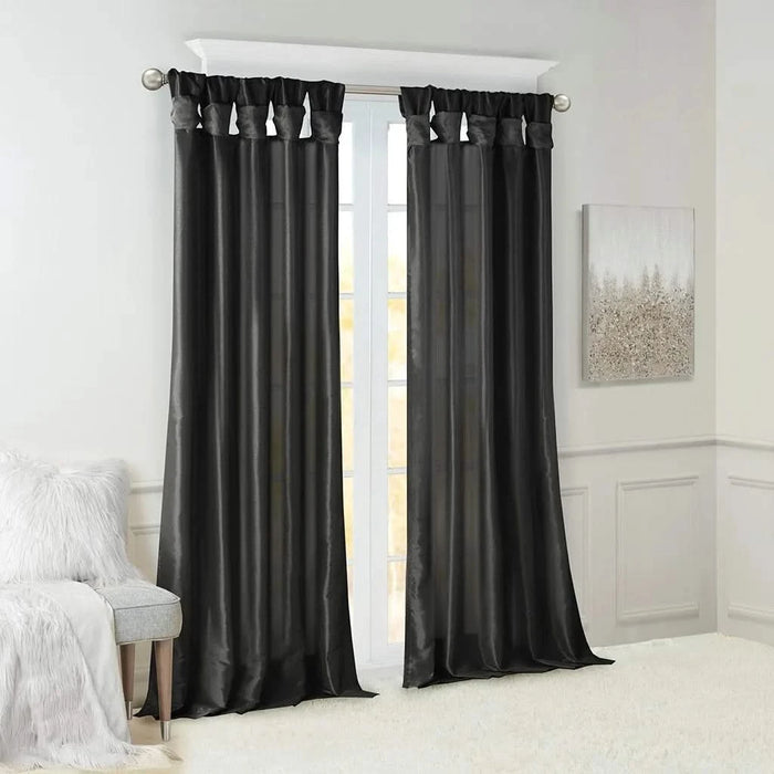 Twist Tab Lined Window Curtain Panel Black 50x95' Default -DTYStore