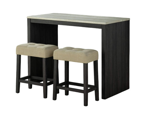 Two-Tone Design Transitional Black 3pc Dining Set Table 2x Stools Tufted Beige Seats Dining Room Default -DTYStore