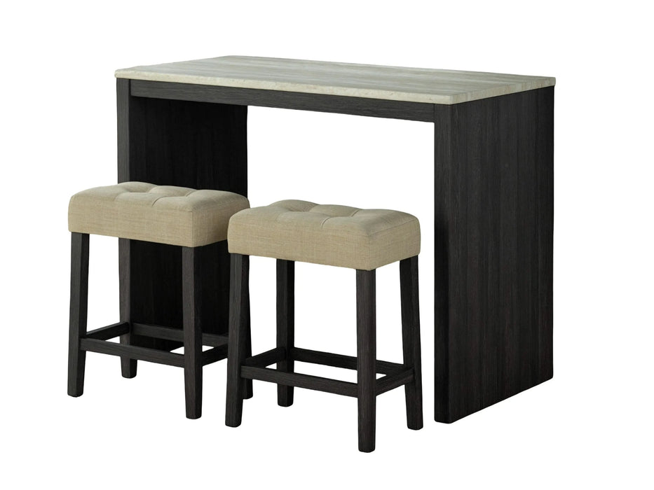 Two-Tone Design Transitional Black 3pc Dining Set Table 2x Stools Tufted Beige Seats Dining Room Default -DTYStore