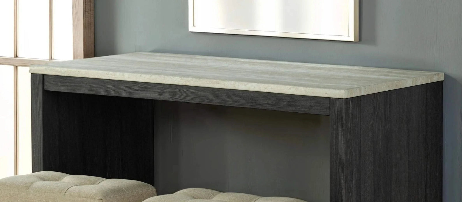 Two-Tone Design Transitional Black 3pc Dining Set Table 2x Stools Tufted Beige Seats Dining Room Default -DTYStore