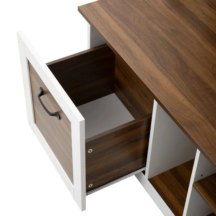 U-Can 5-in-1 Entryway Bench with Coat Rack, 7 Sturdy Hooks, 2 Spacious Drawers and Adjustable Shelves, 58.8'' Wide Hall Tree with Metal Handles for Hallway, Entryway, Living Room Default -DTYStore