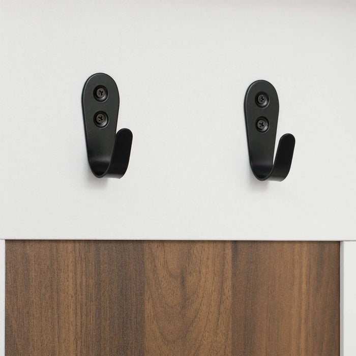 U-Can 5-in-1 Entryway Bench with Coat Rack, 7 Sturdy Hooks, 2 Spacious Drawers and Adjustable Shelves, 58.8'' Wide Hall Tree with Metal Handles for Hallway, Entryway, Living Room Default -DTYStore