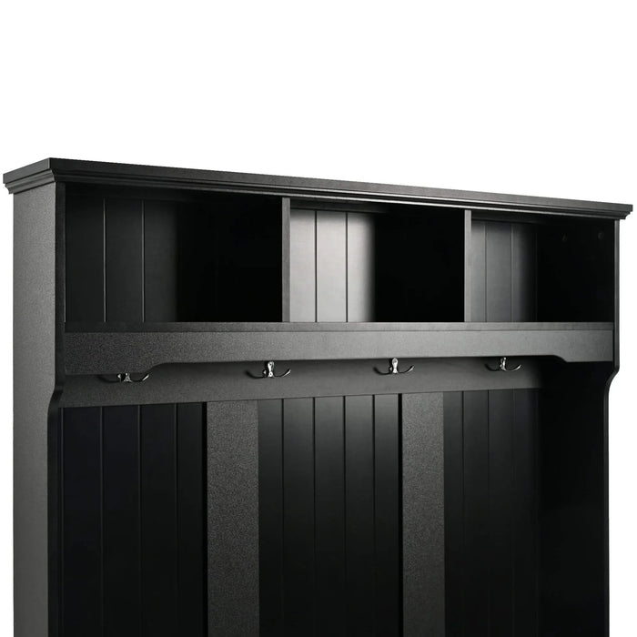 U-Can 5-in-1 Entryway Bench with Shutter-shaped doors, Coat Rack, Cushion and 4 Sturdy Hooks, 47.2'' Wide Hall Tree with Storage Bench for Hallway, Entryway, Living Room Default -DTYStore