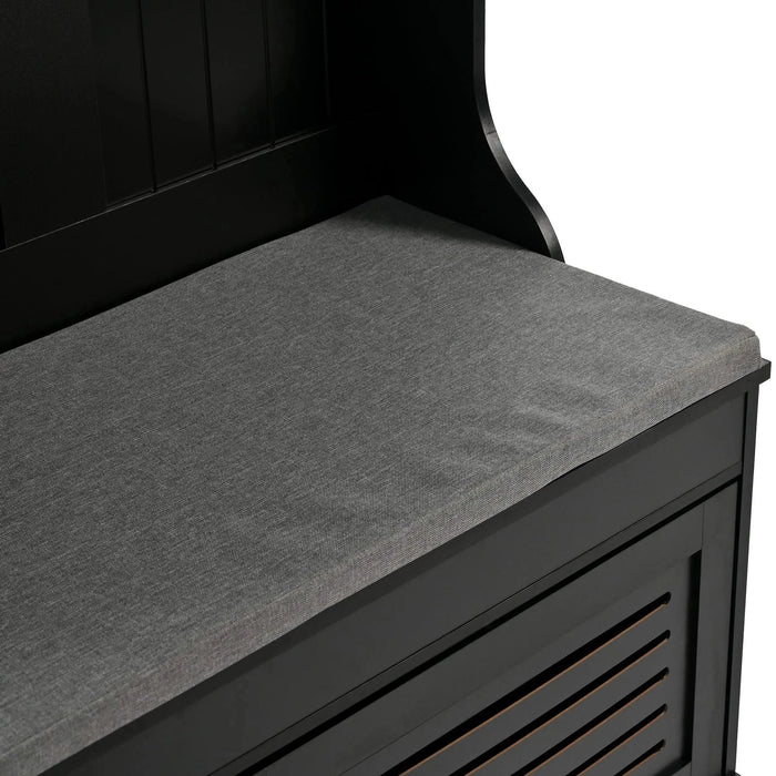 U-Can 5-in-1 Entryway Bench with Shutter-shaped doors, Coat Rack, Cushion and 4 Sturdy Hooks, 47.2'' Wide Hall Tree with Storage Bench for Hallway, Entryway, Living Room Default -DTYStore