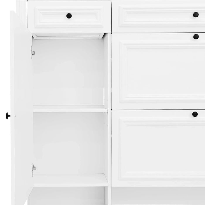 U-Can 54.7'' Hall Tree with Integrated Shoe Cabinet and Mirrored Cabinet Door, Coat Hanger, Entryway Bench, 4-in-1 Design, 2 Flip Drawers, 4 Hooks and 2 Cabinets for Entrance,Living Room Default -DTYStore