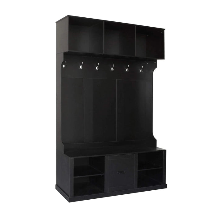 U-Can 57'' Hall Tree with 6 Hooks, Coat Hanger, Entryway Bench, 3-in-1 Design, A Spacious Drawer for Entrance,Living Room Default -DTYStore