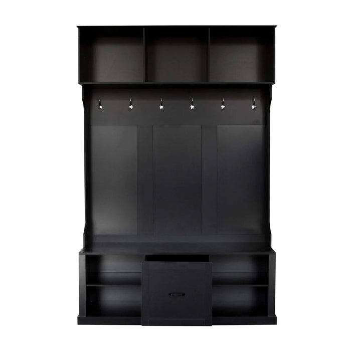 U-Can 57'' Hall Tree with 6 Hooks, Coat Hanger, Entryway Bench, 3-in-1 Design, A Spacious Drawer for Entrance,Living Room Default -DTYStore