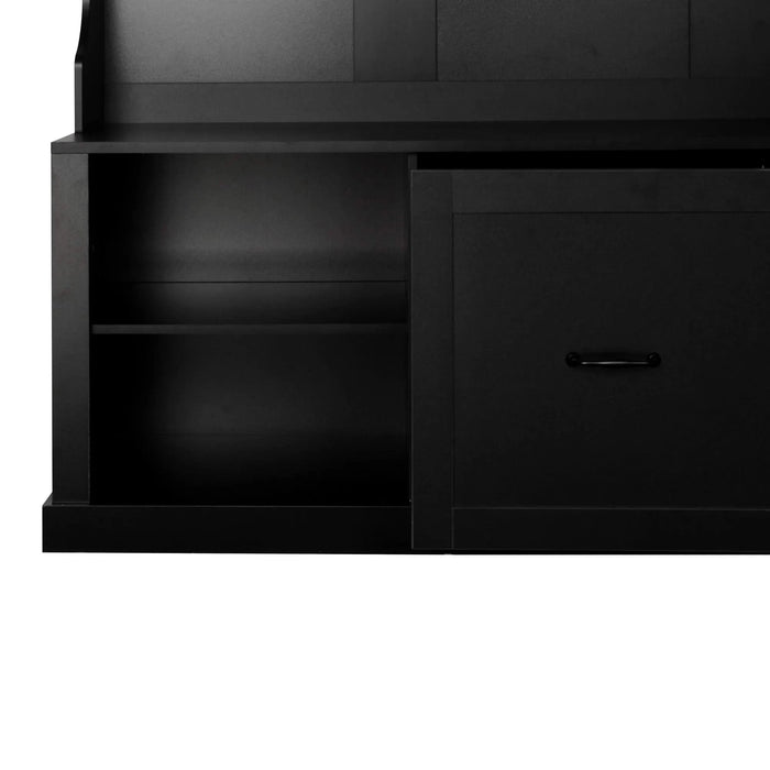 U-Can 57'' Hall Tree with 6 Hooks, Coat Hanger, Entryway Bench, 3-in-1 Design, A Spacious Drawer for Entrance,Living Room Default -DTYStore