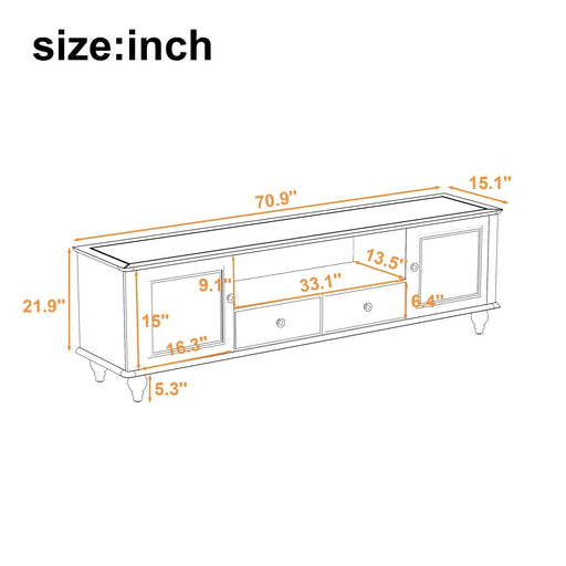 U-Can 70.9'' Modern TV Stand for TVs up to 80 Inches, Entertainment Center with Open Compartment, TV Storage Cabinet with 2 Drawers, 2 Cabinets and 5 Solid Legs for Living room Default -DTYStore