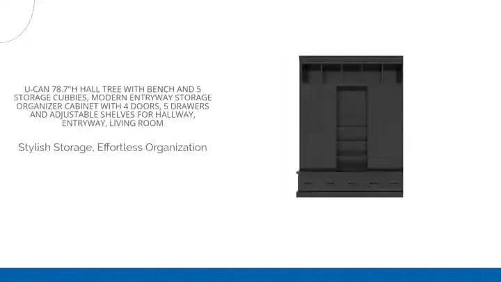 U-Can 78.7''H Hall Tree with Bench and 5 Storage Cubbies, Modern Entryway Storage Organizer Cabinet with 4 Doors, 5 Drawers and Adjustable Shelves for Hallway, Entryway, Living Room Default -DTYStore