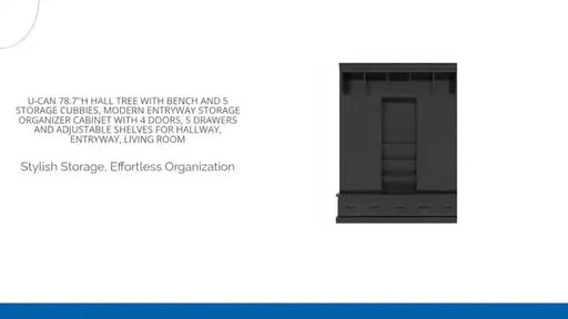 U-Can 78.7''H Hall Tree with Bench and 5 Storage Cubbies, Modern Entryway Storage Organizer Cabinet with 4 Doors, 5 Drawers and Adjustable Shelves for Hallway, Entryway, Living Room Default -DTYStore