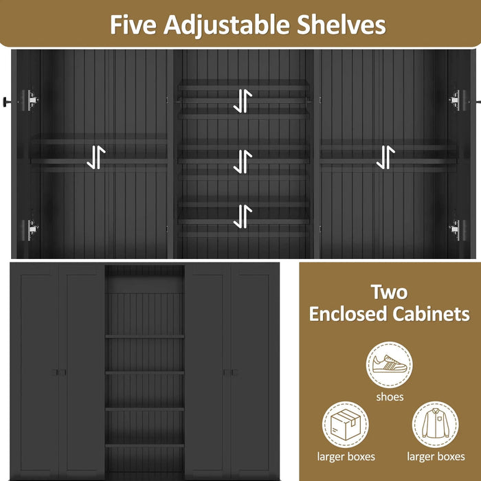 U-Can 78.7''H Hall Tree with Bench and 5 Storage Cubbies, Modern Entryway Storage Organizer Cabinet with 4 Doors, 5 Drawers and Adjustable Shelves for Hallway, Entryway, Living Room Default -DTYStore