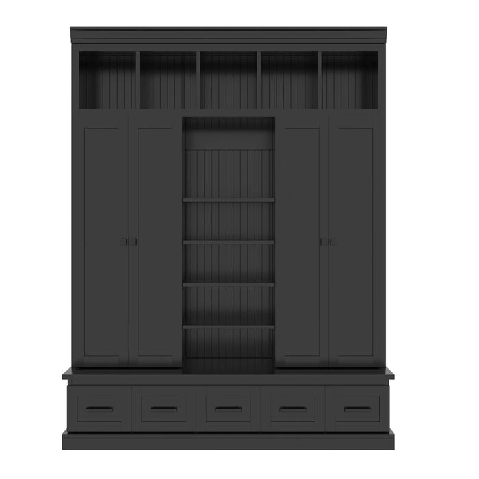 U-Can 78.7''H Hall Tree with Bench and 5 Storage Cubbies, Modern Entryway Storage Organizer Cabinet with 4 Doors, 5 Drawers and Adjustable Shelves for Hallway, Entryway, Living Room Default -DTYStore