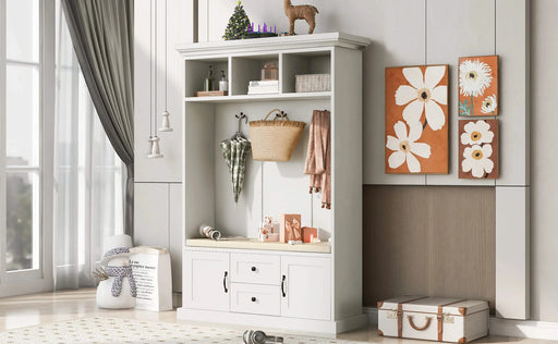 U-Can Hall Tree with 3 Hooks , Coat Hanger, Entryway Bench, Storage Bench, 3-in-1 Design, 47.2INCH, for Entrance, Hallway (White) Default -DTYStore