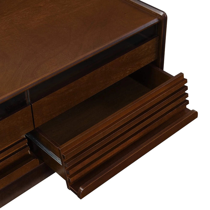 U-Can Modern Rectangle Coffee Table with 4 Drawers and 2 Display Shelves, 47.2' Wood Coffee Table with Fluted Style, Tempered Glass for Living Room Default -DTYStore