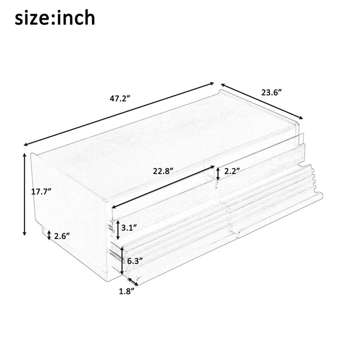 U-Can Modern Rectangle Coffee Table with 4 Drawers and 2 Display Shelves, 47.2' Wood Coffee Table with Fluted Style, Tempered Glass for Living Room Default -DTYStore