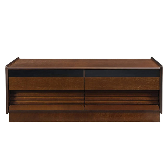 U-Can Modern Rectangle Coffee Table with 4 Drawers and 2 Display Shelves, 47.2' Wood Coffee Table with Fluted Style, Tempered Glass for Living Room Default -DTYStore