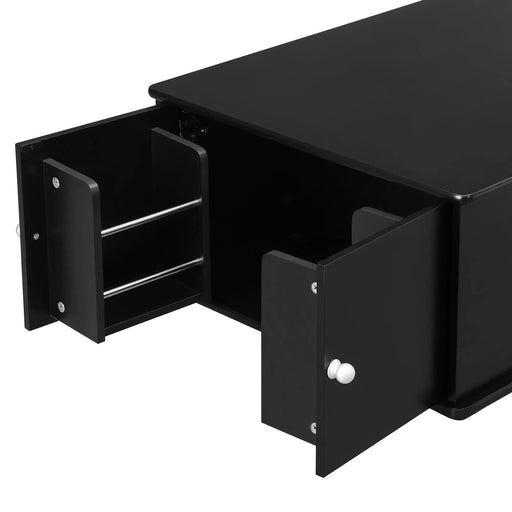 U-Can Modern Rectangle Coffee Table with Four Drawers, Two Side Hidden Storage Compartments, 47.2' Wood Coffee Table with Metal Handles and Four Solid Wood Legs for Living Room Default -DTYStore