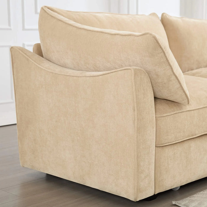 U-shaped 3-seater deep-seat sofa with footstools including 2 movablefootstoolscrescent-shapedarmrests,andwraparoundback and arm cushions,with a pull-out storage drawer under each seat chenille wheat Default -DTYStore