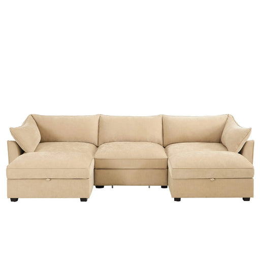 U-shaped 3-seater deep-seat sofa with footstools including 2 movablefootstoolscrescent-shapedarmrests,andwraparoundback and arm cushions,with a pull-out storage drawer under each seat chenille wheat Default -DTYStore