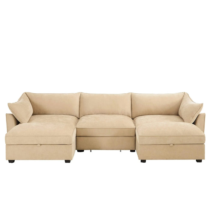 U-shaped 3-seater deep-seat sofa with footstools including 2 movablefootstoolscrescent-shapedarmrests,andwraparoundback and arm cushions,with a pull-out storage drawer under each seat chenille wheat Default -DTYStore