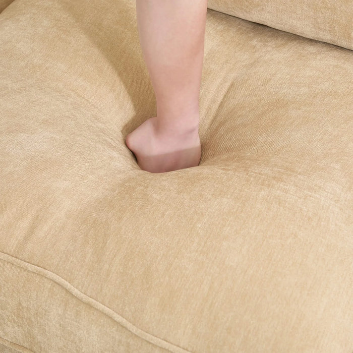 U-shaped 3-seater deep-seat sofa with footstools including 2 movablefootstoolscrescent-shapedarmrests,andwraparoundback and arm cushions,with a pull-out storage drawer under each seat chenille wheat Default -DTYStore