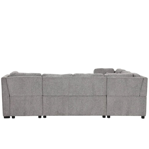 U-shaped Sectional Sofa Pull out Sofa Bed with USB Ports, Power Sockets, Storage Chaise, Light Gray Chenille, 108.6' Default -DTYStore