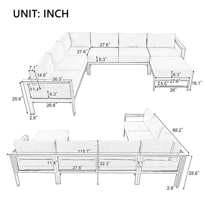 U-shaped multi-person outdoor sofa set, suitable for gardens, backyards, and balconies. Default -DTYStore