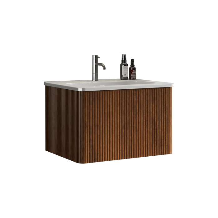 U046-Etna24W-305 Etna 24' Striped Walnut Bathroom Vanity with White Ceramic Sink, Wall Mounted Floating Bathroom Vanity for Modern Bathroom, Pre-assembled Default -DTYStore