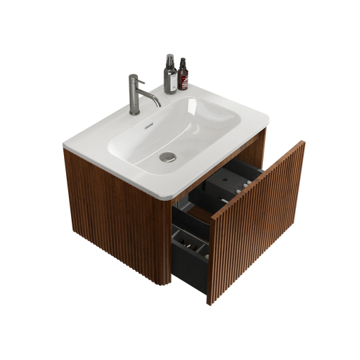 U046-Etna24W-305 Etna 24' Striped Walnut Bathroom Vanity with White Ceramic Sink, Wall Mounted Floating Bathroom Vanity for Modern Bathroom, Pre-assembled Default -DTYStore