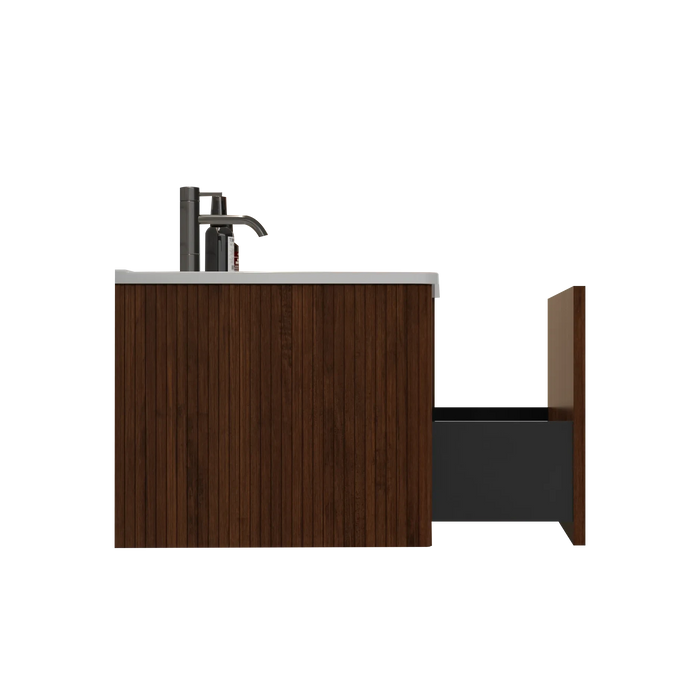 U047-Etna30W-305 Etna 30' Striped Walnut Bathroom Vanity with White Ceramic Sink, Wall Mounted Floating Bathroom Vanity for Modern Bathroom, Pre-assembled Default -DTYStore