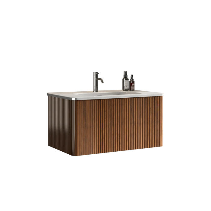 U047-Etna30W-305 Etna 30' Striped Walnut Bathroom Vanity with White Ceramic Sink, Wall Mounted Floating Bathroom Vanity for Modern Bathroom, Pre-assembled Default -DTYStore
