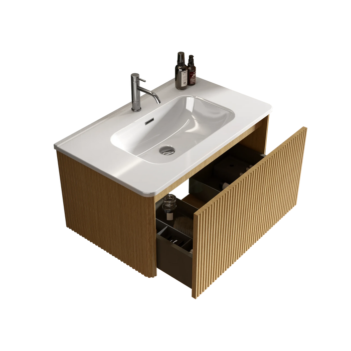 U049-Etna30W-306 Etna 30' Striped Natural Oak Bathroom Vanity with White Ceramic Sink, Wall Mounted Floating Bathroom Vanity for Modern Bathroom, One-Piece White Basin without Drain, Pre-assembled Default -DTYStore