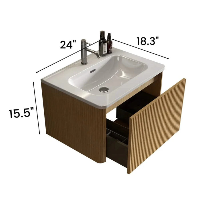 U055-Etna24W-306 Etna 24' Striped Natural Oak Bathroom Vanity with White Ceramic Sink, Wall Mounted Floating Bathroom Vanity for Modern Bathroom, Pre-assembled Default -DTYStore
