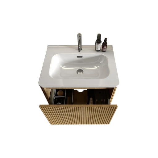 U055-Etna24W-306 Etna 24' Striped Natural Oak Bathroom Vanity with White Ceramic Sink, Wall Mounted Floating Bathroom Vanity for Modern Bathroom, Pre-assembled Default -DTYStore