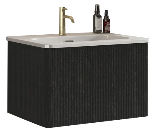 U056-Etna24W-308 Etna 24' Striped Brushed Black Oak Floating Bathroom Vanity with White Ceramic Sink, Bathroom Vanity for Modern Bathroom, One-Piece White Sink Basin without Drain, Pre-assembled Default -DTYStore