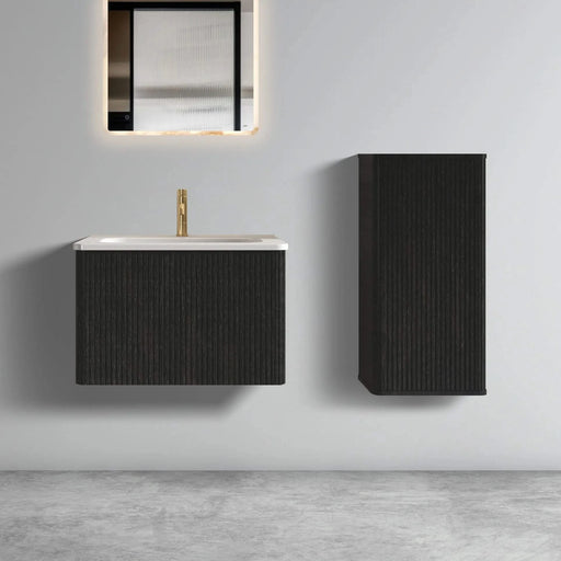 U056-Etna24W-308 Etna 24' Striped Brushed Black Oak Floating Bathroom Vanity with White Ceramic Sink, Bathroom Vanity for Modern Bathroom, One-Piece White Sink Basin without Drain, Pre-assembled Default -DTYStore