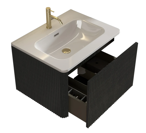 U056-Etna24W-308 Etna 24' Striped Brushed Black Oak Floating Bathroom Vanity with White Ceramic Sink, Bathroom Vanity for Modern Bathroom, One-Piece White Sink Basin without Drain, Pre-assembled Default -DTYStore