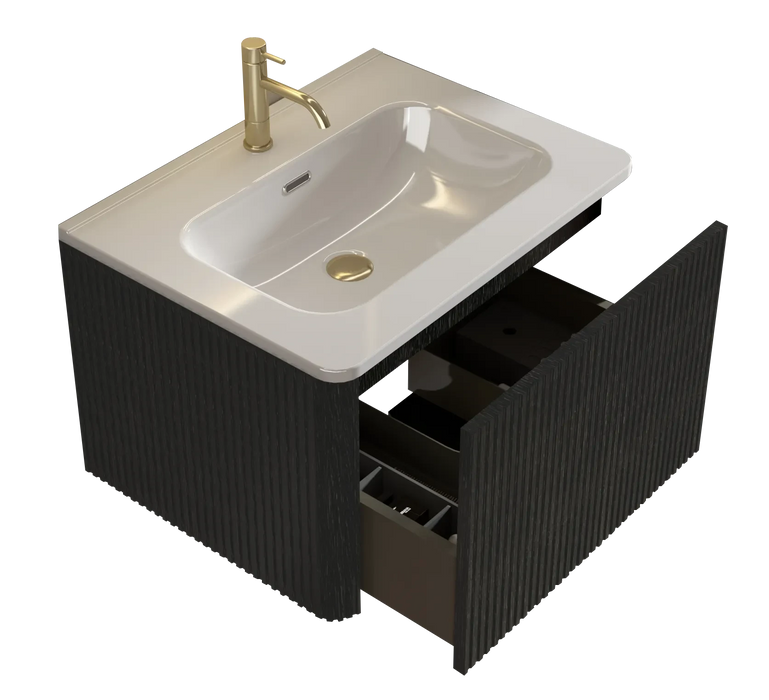 U056-Etna24W-308 Etna 24' Striped Brushed Black Oak Floating Bathroom Vanity with White Ceramic Sink, Bathroom Vanity for Modern Bathroom, One-Piece White Sink Basin without Drain, Pre-assembled Default -DTYStore