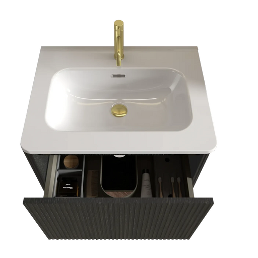 U056-Etna24W-308 Etna 24' Striped Brushed Black Oak Floating Bathroom Vanity with White Ceramic Sink, Bathroom Vanity for Modern Bathroom, One-Piece White Sink Basin without Drain, Pre-assembled Default -DTYStore