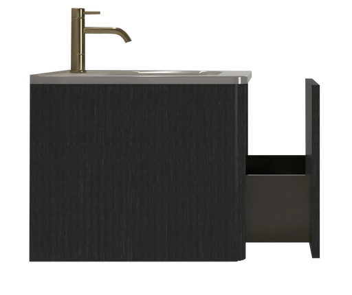 U056-Etna24W-308 Etna 24' Striped Brushed Black Oak Floating Bathroom Vanity with White Ceramic Sink, Bathroom Vanity for Modern Bathroom, One-Piece White Sink Basin without Drain, Pre-assembled Default -DTYStore