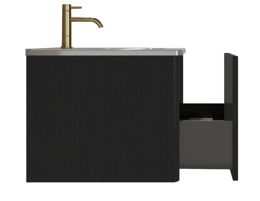 U057-Etna30W-308 Etna 30' Striped Brushed Black Oak Floating Bathroom Vanity with White Ceramic Sink, Bathroom Vanity for Modern Bathroom, One-Piece White Basin without Drain, Pre-assembled Default -DTYStore