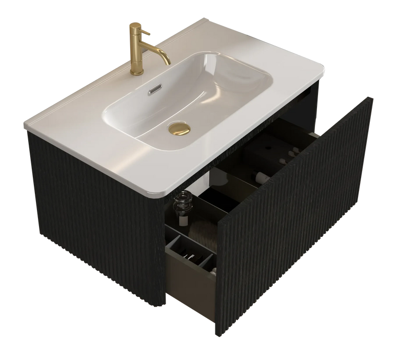 U057-Etna30W-308 Etna 30' Striped Brushed Black Oak Floating Bathroom Vanity with White Ceramic Sink, Bathroom Vanity for Modern Bathroom, One-Piece White Basin without Drain, Pre-assembled Default -DTYStore