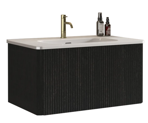 U057-Etna30W-308 Etna 30' Striped Brushed Black Oak Floating Bathroom Vanity with White Ceramic Sink, Bathroom Vanity for Modern Bathroom, One-Piece White Basin without Drain, Pre-assembled Default -DTYStore