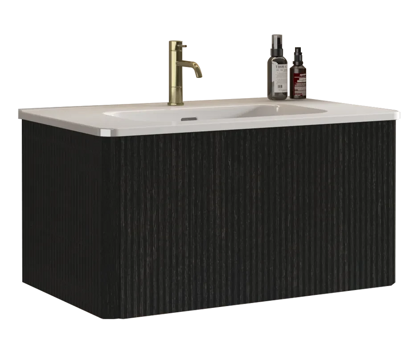 U057-Etna30W-308 Etna 30' Striped Brushed Black Oak Floating Bathroom Vanity with White Ceramic Sink, Bathroom Vanity for Modern Bathroom, One-Piece White Basin without Drain, Pre-assembled Default -DTYStore