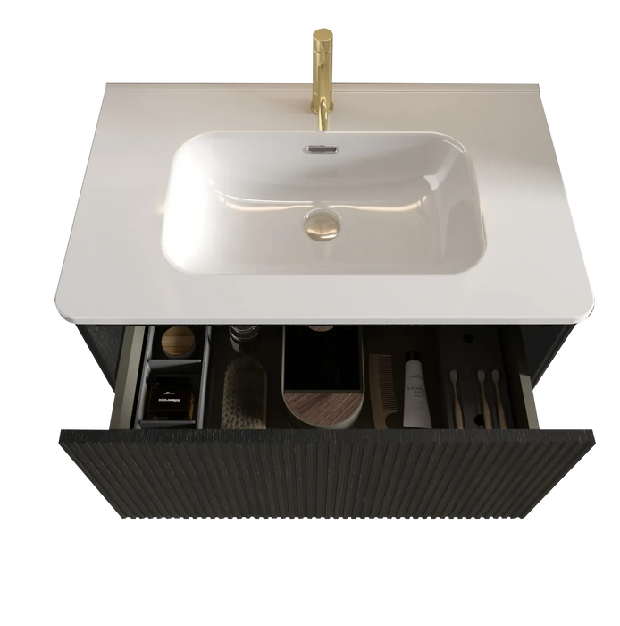 U057-Etna30W-308 Etna 30' Striped Brushed Black Oak Floating Bathroom Vanity with White Ceramic Sink, Bathroom Vanity for Modern Bathroom, One-Piece White Basin without Drain, Pre-assembled Default -DTYStore